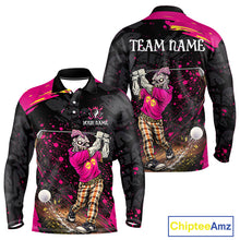 Load image into Gallery viewer, Black and Pink Funny zombie Golf Polo shirts for Men Custom team golf shirts, funny golf polos NQS11443