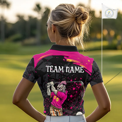 Black and Pink Funny zombie Golf Polo shirts for Women Custom funny women's golf team shirts NQS11443