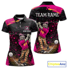 Load image into Gallery viewer, Black and Pink Funny zombie Golf Polo shirts for Women Custom funny women's golf team shirts NQS11443