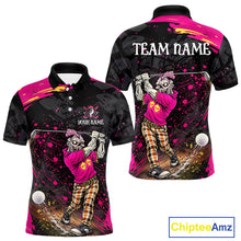 Load image into Gallery viewer, Black and Pink Funny zombie Golf Polo shirts for Men Custom team golf shirts, funny golf polos NQS11443