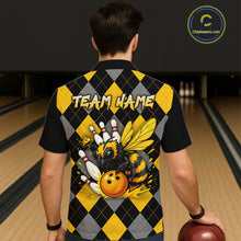 Load image into Gallery viewer, Black and Yellow argyle pattern Honey Bee Bowling Hawaiian shirts Custom Team bowling jerseys NQS11250