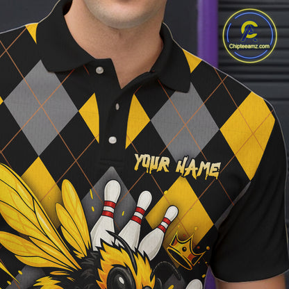 Black and Yellow argyle pattern Honey Bee Bowling shirts for Men Custom Team bowling jerseys NQS11250