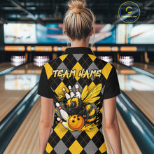 Load image into Gallery viewer, Black and Yellow argyle pattern Honey Bee Bowling shirts for Women Custom Team bowling jerseys NQS11250