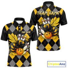 Load image into Gallery viewer, Black and Yellow argyle pattern Honey Bee Bowling shirts for Men Custom Team bowling jerseys NQS11250