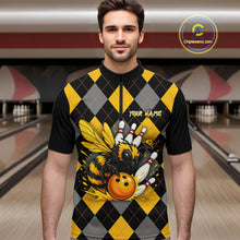 Load image into Gallery viewer, Black and Yellow argyle pattern Honey Bee Bowling shirts for Men Custom Team bowling jerseys NQS11250