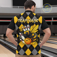 Load image into Gallery viewer, Black and Yellow argyle pattern Honey Bee Bowling shirts for Men Custom Team bowling jerseys NQS11250