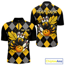 Load image into Gallery viewer, Black and Yellow argyle pattern Honey Bee Bowling shirts for Men Custom Team bowling jerseys NQS11250