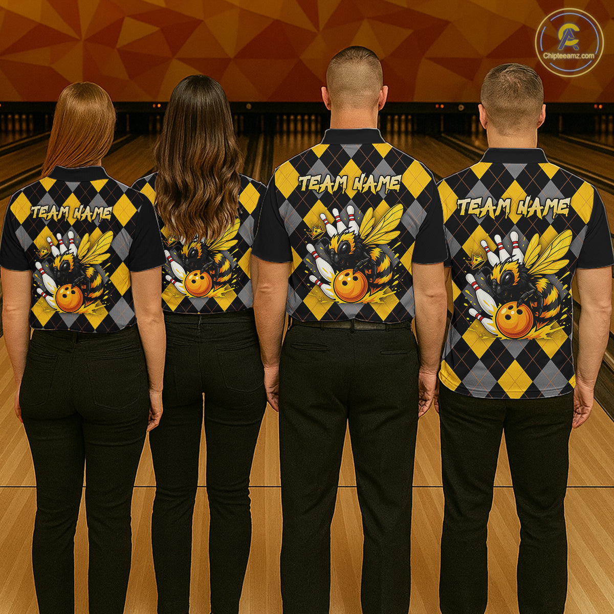 Black and Yellow argyle pattern Honey Bee Bowling shirts for Women Custom Team bowling jerseys NQS11250