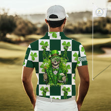Load image into Gallery viewer, Funny Skull drink beer Clover square pattern Mens Golf Polo shirts Custom St Patrick's Day golf tops NQS11454