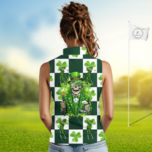 Load image into Gallery viewer, Funny Skull drink beer Clover square pattern Sleeveless Golf tops Custom St Patrick's Day golf tops NQS11454
