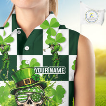 Load image into Gallery viewer, Funny Skull drink beer Clover square pattern Sleeveless Golf tops Custom St Patrick's Day golf tops NQS11454