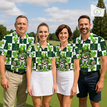 Load image into Gallery viewer, Funny Skull drink beer Clover square pattern Mens Golf Polo shirts Custom St Patrick's Day golf tops NQS11454