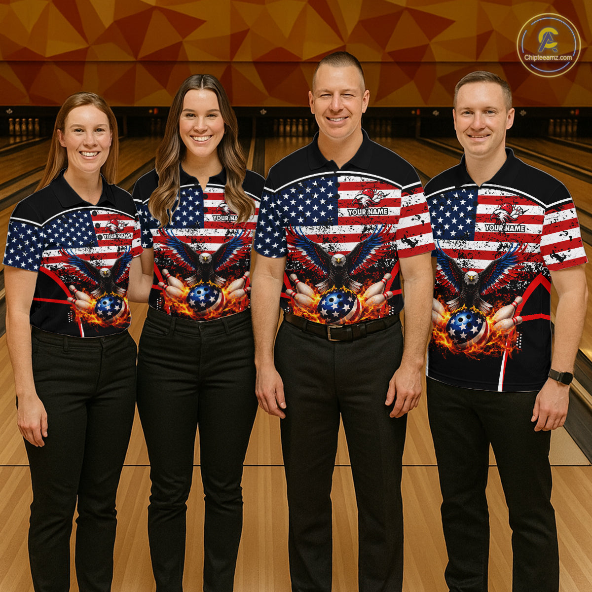 American Flag Eagle Flame Bowling Shirts For Men Custom patriotic Bowling Team Jerseys NQS11735