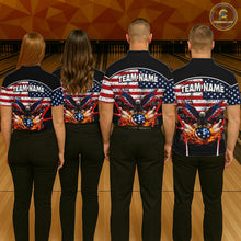 Load image into Gallery viewer, American Flag Eagle Flame Bowling Shirts For Women Custom patriotic Bowling Team Jerseys NQS11735