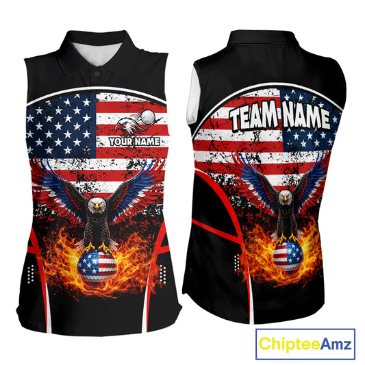 Red, White and Blue American Flag Eagle Flame Sleeveless Golf polo shirt custom patriotic golf attire NQS11736