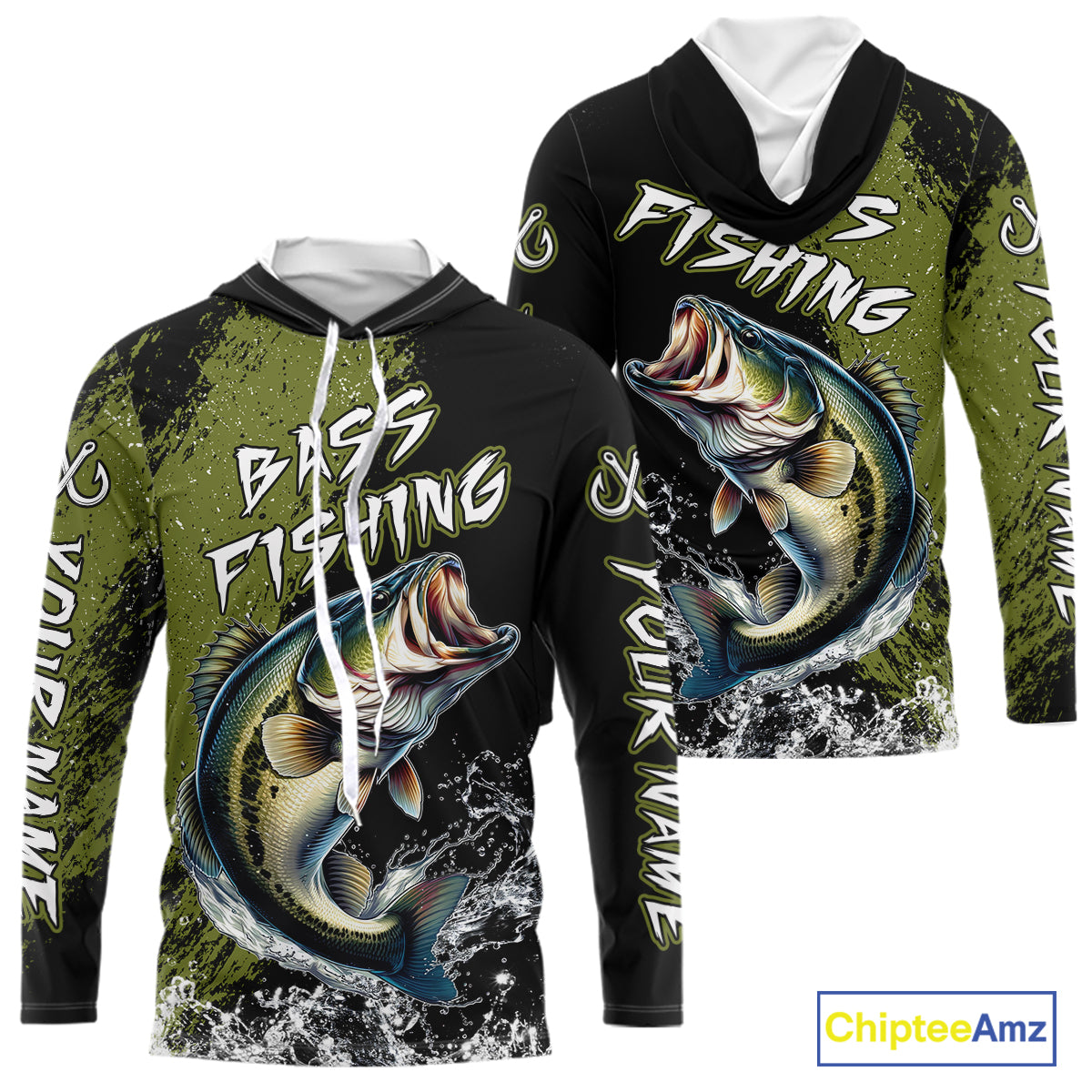 Black and Green Largemouth Bass Fishing Jerseys Custom Bass performance fishing apparel NQS11068