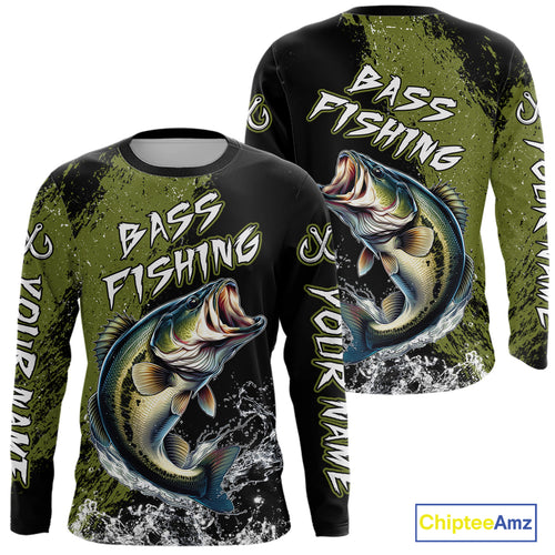 Black and Green Largemouth Bass Fishing Jerseys Custom Bass performance fishing apparel NQS11068