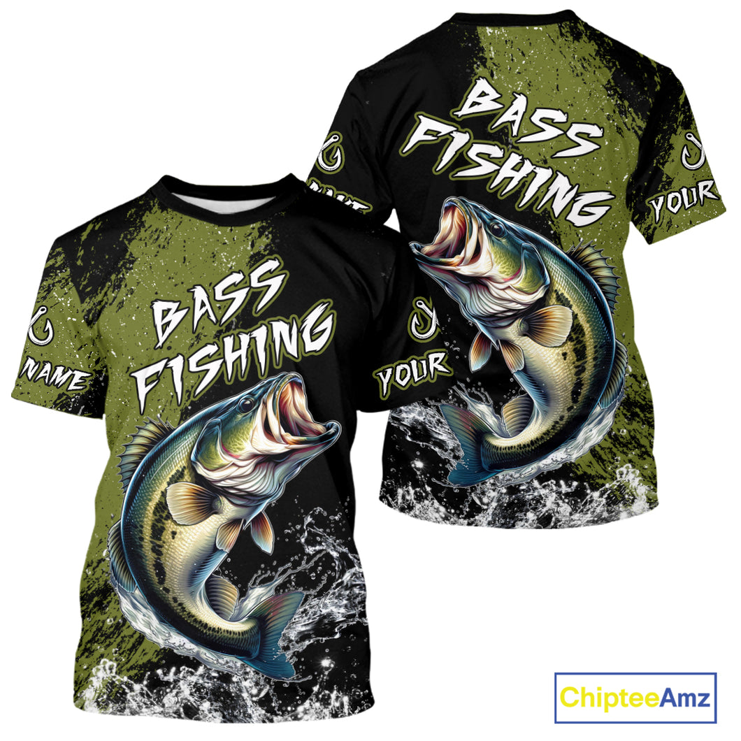 Black and Green Largemouth Bass Fishing Jerseys Custom Bass performance fishing apparel NQS11068