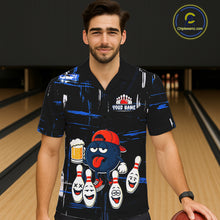 Load image into Gallery viewer, Custom Black And Blue Funny Beer Hawaiian bowling jersey, funny bowling shirts NQS11488