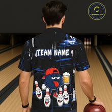 Load image into Gallery viewer, Custom Black And Blue Funny Beer Hawaiian bowling jersey, funny bowling shirts NQS11488