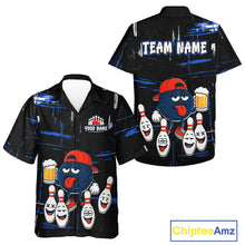 Load image into Gallery viewer, Custom Black And Blue Funny Beer Hawaiian bowling jersey, funny bowling shirts NQS11488
