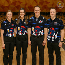 Load image into Gallery viewer, Custom Black And Blue Funny Beer Bowling Women Polo, Quarter Zip Shirts, funny bowling shirts NQS11488