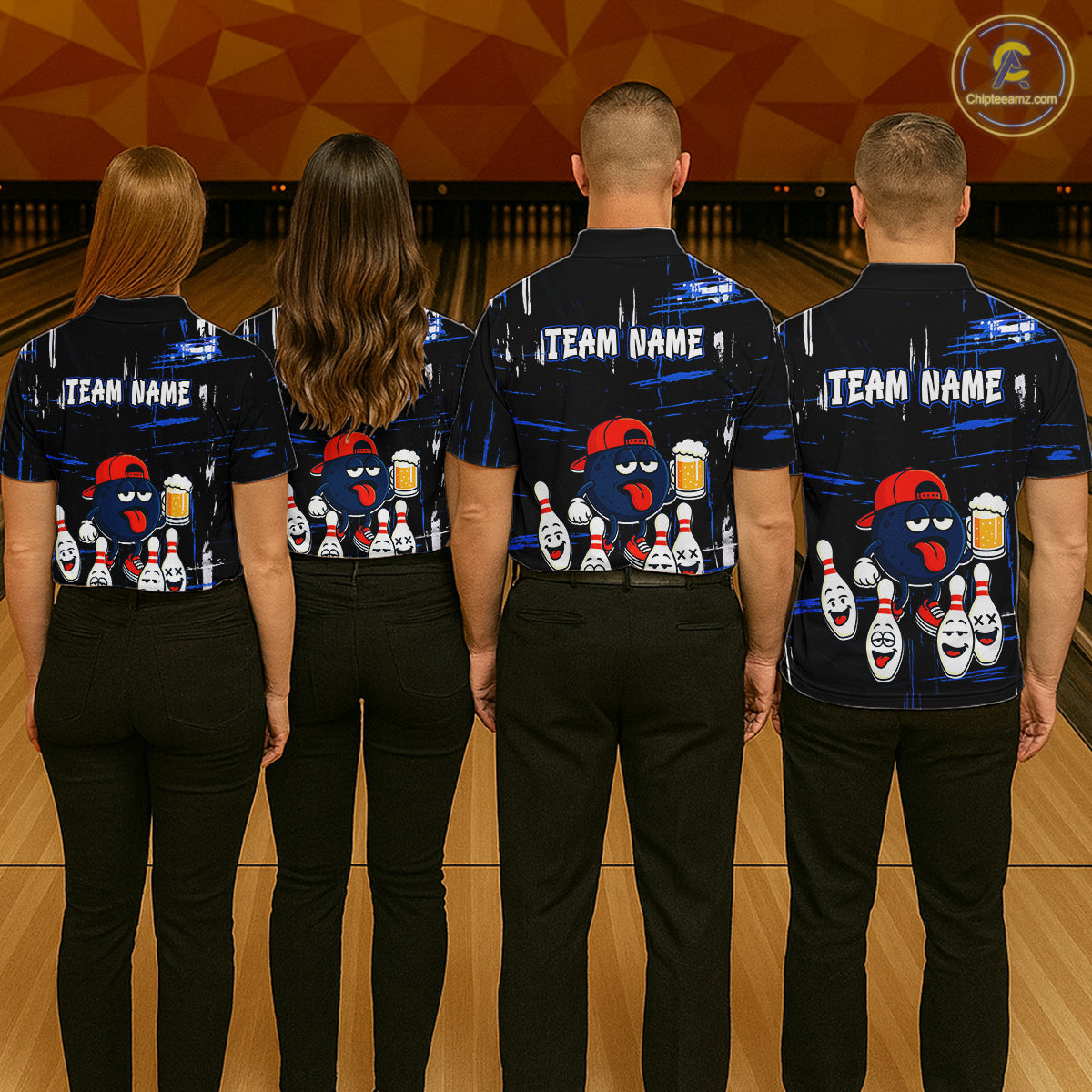 Custom Black And Blue Funny Beer Bowling Men Polo, Quarter Zip Shirts, funny bowling shirts NQS11488