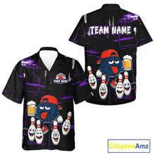 Load image into Gallery viewer, Custom Black And Purple Funny Beer Hawaiian bowling jersey, funny bowling shirts NQS11489