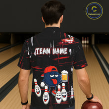 Load image into Gallery viewer, Custom Black And Red Funny Beer Hawaiian bowling jersey, funny bowling shirts NQS11490
