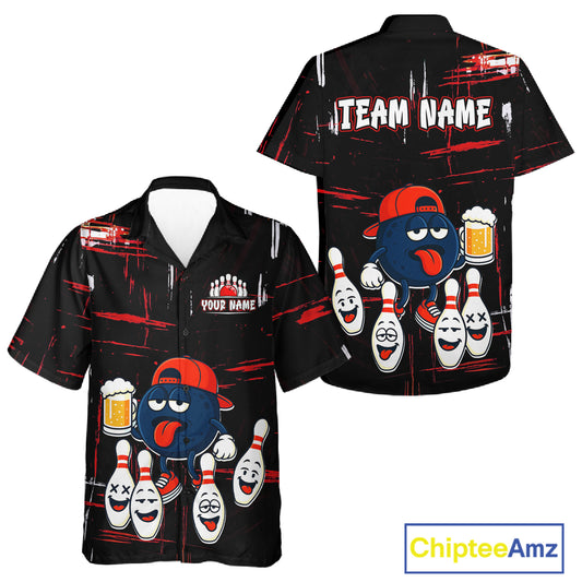 Custom Black And Red Funny Beer Hawaiian bowling jersey, funny bowling shirts NQS11490