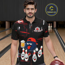 Load image into Gallery viewer, Custom Black And Red Funny Beer Bowling Men Polo, Quarter Zip Shirts, funny bowling shirts NQS11490