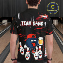 Load image into Gallery viewer, Custom Black And Red Funny Beer Bowling Men Polo, Quarter Zip Shirts, funny bowling shirts NQS11490
