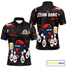 Load image into Gallery viewer, Custom Black And Red Funny Beer Bowling Men Polo, Quarter Zip Shirts, funny bowling shirts NQS11490