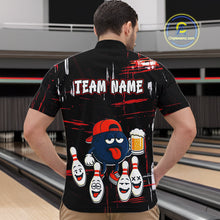 Load image into Gallery viewer, Custom Black And Red Funny Beer Bowling Men Polo, Quarter Zip Shirts, funny bowling shirts NQS11490