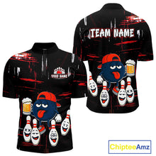 Load image into Gallery viewer, Custom Black And Red Funny Beer Bowling Men Polo, Quarter Zip Shirts, funny bowling shirts NQS11490