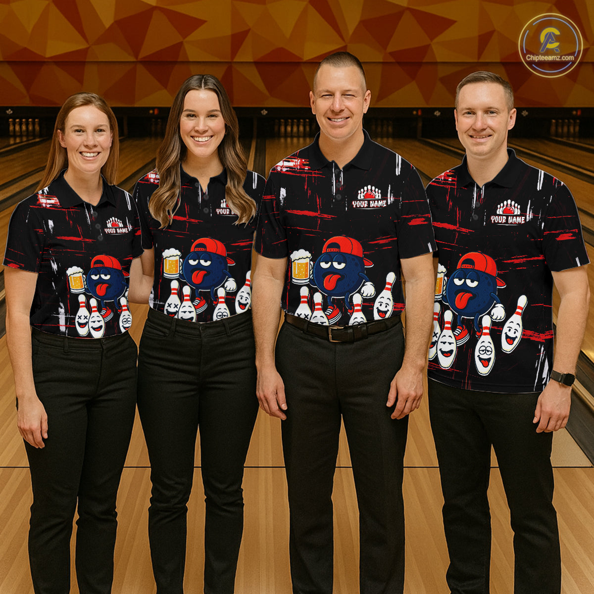 Custom Black And Red Funny Beer Bowling Men Polo, Quarter Zip Shirts, funny bowling shirts NQS11490