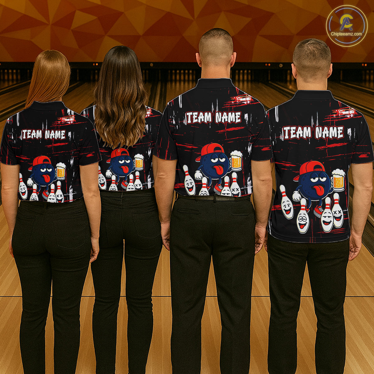 Custom Black And Red Funny Beer Bowling Men Polo, Quarter Zip Shirts, funny bowling shirts NQS11490