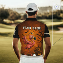 Load image into Gallery viewer, Black and Orange Funny Flamingo Golf Polo Shirt For Men Custom Halloween Golf Attire Golfing Gifts NQS10701