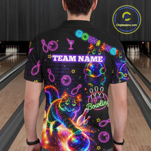Load image into Gallery viewer, Custom Funny Cat Neon Bowling Jerseys for Men Bowling Outfit Polo &amp; 1/4 Zip Bowling Team Shirts NQS11515