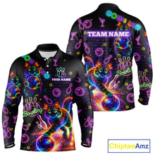 Load image into Gallery viewer, Custom Funny Cat Neon Bowling Jerseys for Men Bowling Outfit Polo &amp; 1/4 Zip Bowling Team Shirts NQS11515