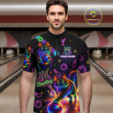Load image into Gallery viewer, Custom Funny Cat Neon Bowling Jerseys for Men Bowling Outfit Polo &amp; 1/4 Zip Bowling Team Shirts NQS11515