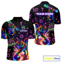Load image into Gallery viewer, Custom Funny Cat Neon Bowling Jerseys for Men Bowling Outfit Polo &amp; 1/4 Zip Bowling Team Shirts NQS11515