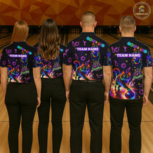 Load image into Gallery viewer, Custom Funny Cat Neon Bowling Jerseys for Men Bowling Outfit Polo &amp; 1/4 Zip Bowling Team Shirts NQS11515