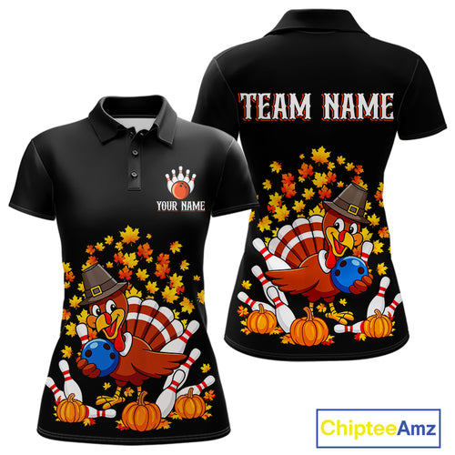 Funny Turkey Bowling Shirts For Women, Autumn Leaf Thanksgiving Bowling Tournament Shirts NQS10716