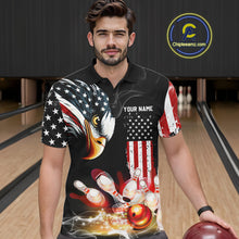 Load image into Gallery viewer, American Flag smoke Eagle Bowling Polo, 1/4 zip Shirts For Men Custom patriotic Bowling team jerseys NQS10719