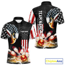 Load image into Gallery viewer, American Flag smoke Eagle Bowling Polo, 1/4 zip Shirts For Men Custom patriotic Bowling team jerseys NQS10719