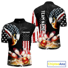 Load image into Gallery viewer, American Flag smoke Eagle Bowling Polo, 1/4 zip Shirts For Men Custom patriotic Bowling team jerseys NQS10719