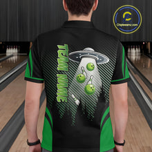 Load image into Gallery viewer, Black and Green ufo alien Bowling Mens Bowling Polo, quarter zip Shirts Custom Bowling Team Jersey NQS10726