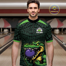 Load image into Gallery viewer, Green Alligator Bowling Polo, Quarter Zip shirts for Men Custom Team bowling uniform jersey NQS10734