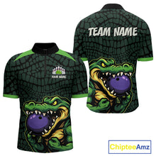 Load image into Gallery viewer, Green Alligator Bowling Polo, Quarter Zip shirts for Men Custom Team bowling uniform jersey NQS10734